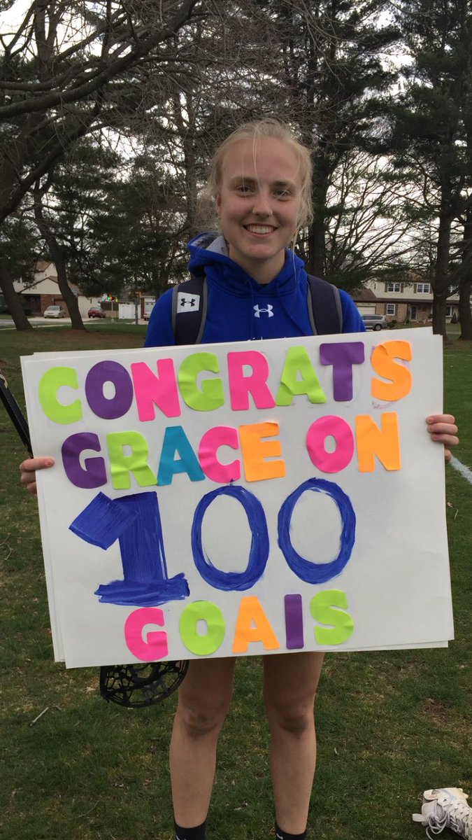 VJMHS's tweet photo. Congratulations to Villa Senior Grace Hageman, who scored her 100th career lacrosse goal yesterday vs. Pennsbury. Congratulations, Grace!🥇💯 #VJM #VillaLacrosse https://t.co/eBSwTvSpyq