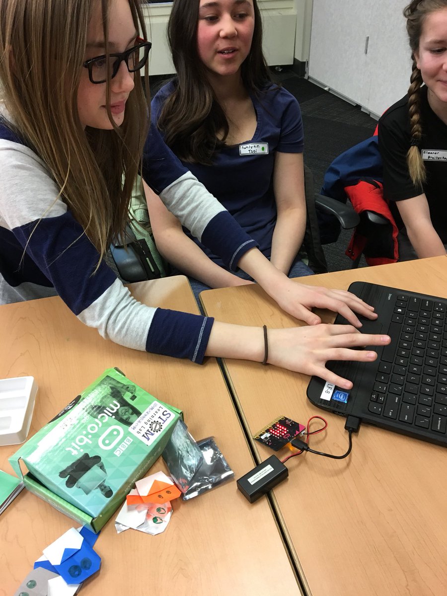 CodedMindsCAN's tweet photo. Microbits in the other room at Girls in STEM day. “I want one of these for my birthday” It’s working! #STEMed. #girlpower #GirlsInSTEM #innovations #iSTEMed2018 #STEMed2018 https://t.co/a7z1pMKK6e