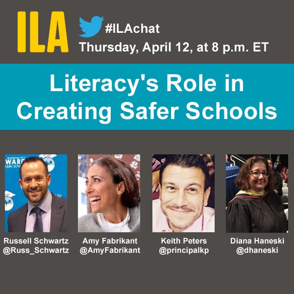 ILAToday's tweet photo. Why is it important for students to feel safe and secure in schools? Our next #ILAchat is all about creating safer schools and how literacy can help students deal with factors and situations that disrupt their sense of safety. https://t.co/tzRqL9g0GO