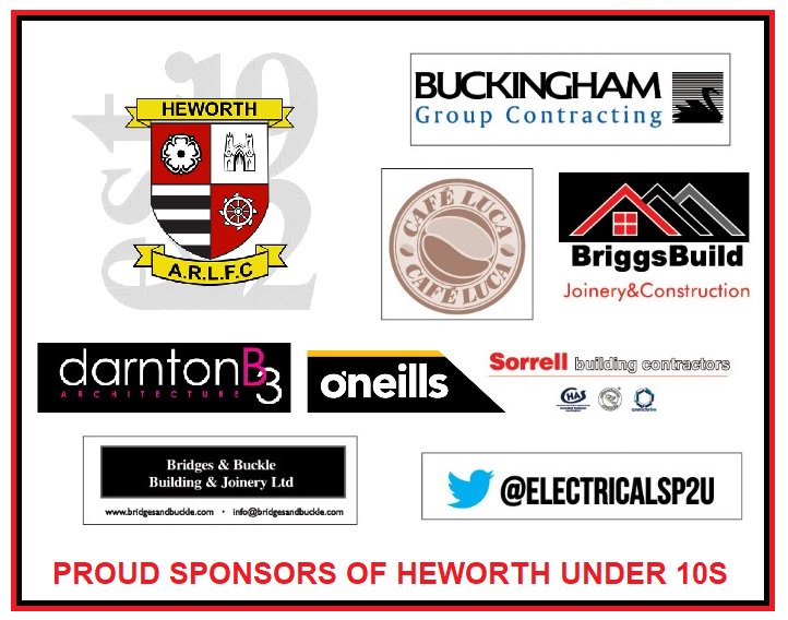 HeworthRugby's tweet photo. Our under 10s modelling their new kit for the first time this season. Massive thank you to our sponsors who make it all happen. @BGC_Ltd @blockerbriggs @ElectricalsP2u and kit suppliers @ONeills1918 https://t.co/RqXIxxIuH5