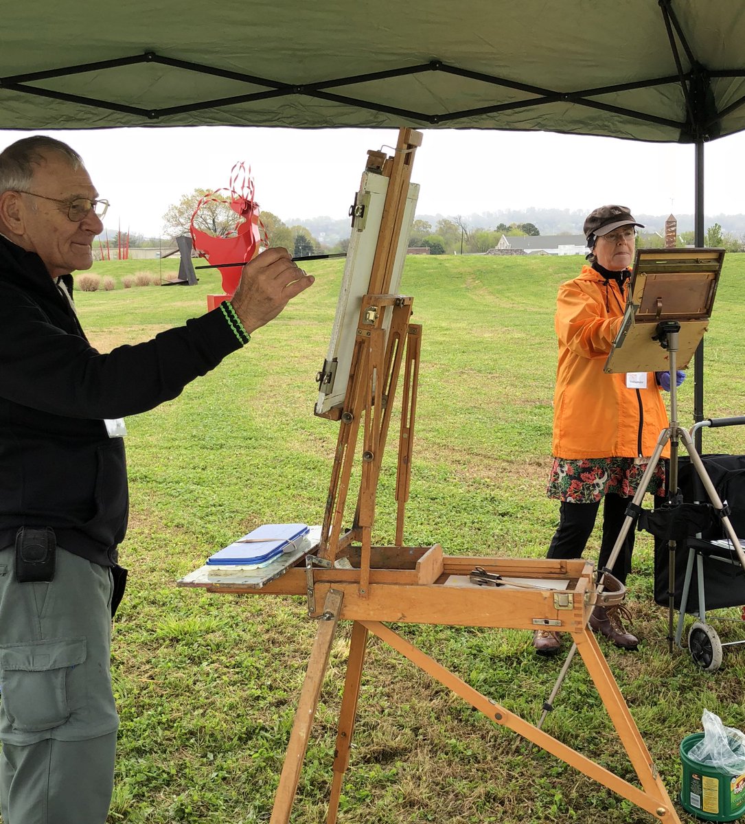 FieldsSculpture's tweet photo. Plein Air Painter, Rena Malone has been visiting the park over the last month and has a beautiful collection small paintings of the sculptures for purchase. They make great gifts! You’ll never guess what Lee Fritch uses as his paint. M&amp;M’s! https://t.co/sN7RJqy3ac