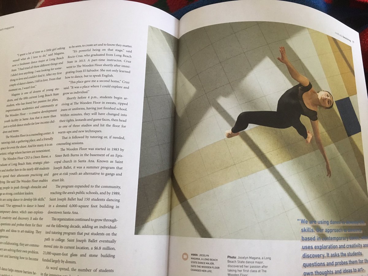 DawnSReese's tweet photo. @CSULB #Beachmagazine hard copy is out. There are six pages w/ photos to feature @TheWoodenFloor, our amazing campus, students & mission--in motion. Very exciting! #DanceIsTheAnswer https://t.co/Erpstocx5i