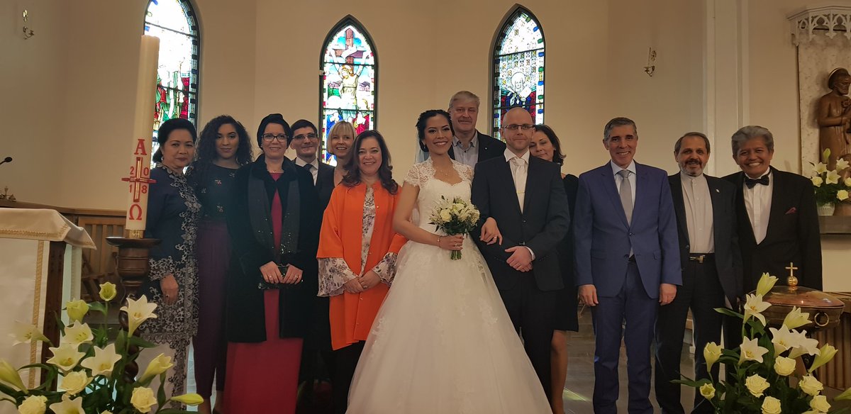Bolbery's tweet photo. A beautiful marriage ceremony of the daughter of the former Ambassador of Indonesia to Finland HE.Elias Ginting solemnised  by Fr.Marco &amp; Fr.Antoine #StHenryCathedral witnessed by the Dean Amb.of Nicaragua &amp; Ambs.of Morocco, Iran and Malaysia @MYEmbHelsinki https://t.co/sQ4cF5uRdJ