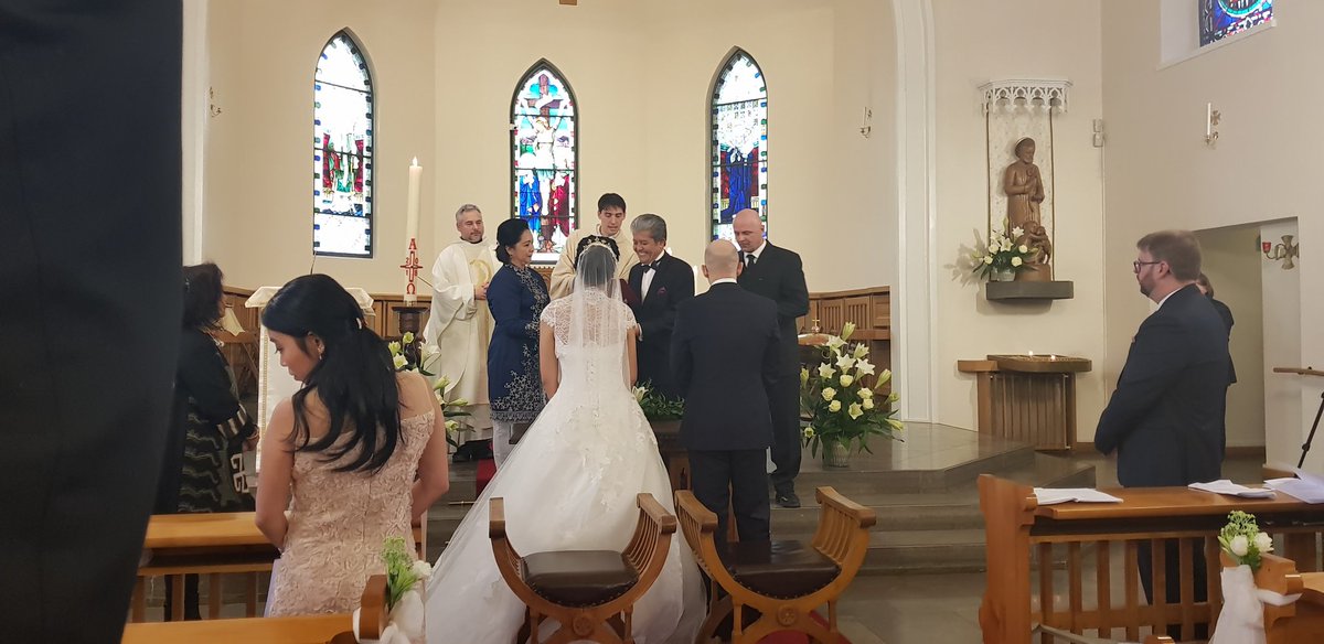 Bolbery's tweet photo. A beautiful marriage ceremony of the daughter of the former Ambassador of Indonesia to Finland HE.Elias Ginting solemnised  by Fr.Marco &amp; Fr.Antoine #StHenryCathedral witnessed by the Dean Amb.of Nicaragua &amp; Ambs.of Morocco, Iran and Malaysia @MYEmbHelsinki https://t.co/sQ4cF5uRdJ