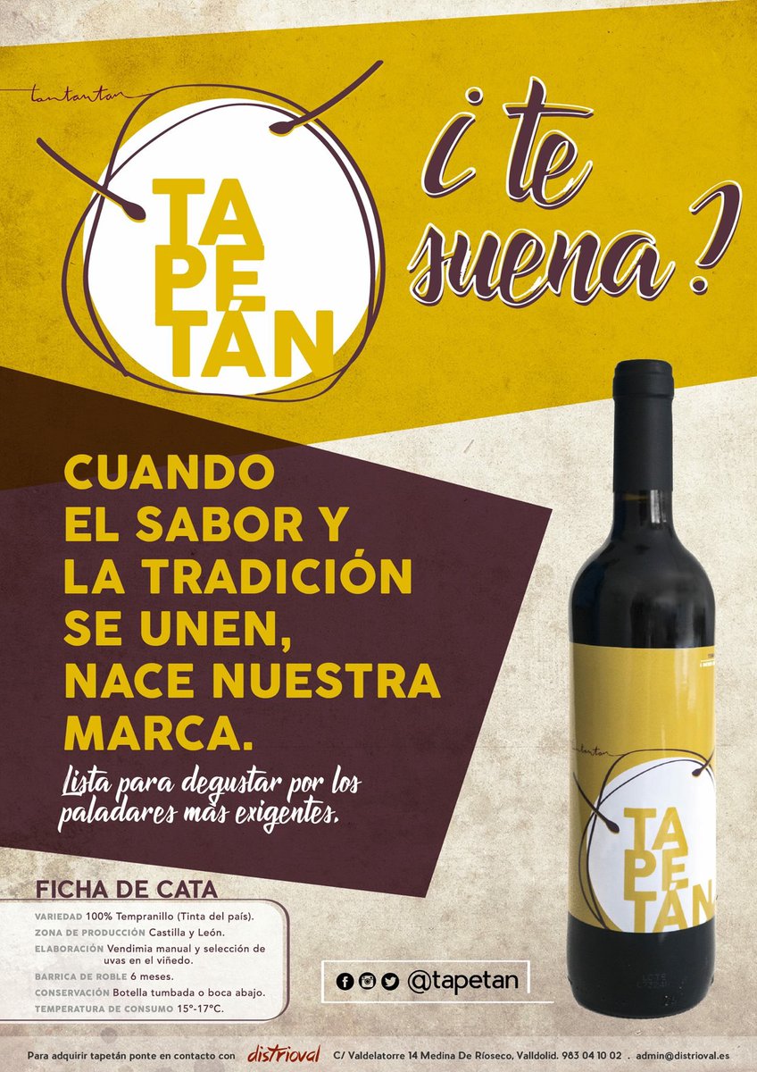 tapetan_'s tweet photo. Cuando el sabor y la tradición se unen, nace nuestra marca. Lista para degustar por los paladares más exigentes. #TAPETÁN #MedinadeRioseco #tinto #tempranillo #TierradeCampos #vino #SemanaSantaenrioseco #wine #design #vinodecastillayleon https://t.co/qwTStYxGfX