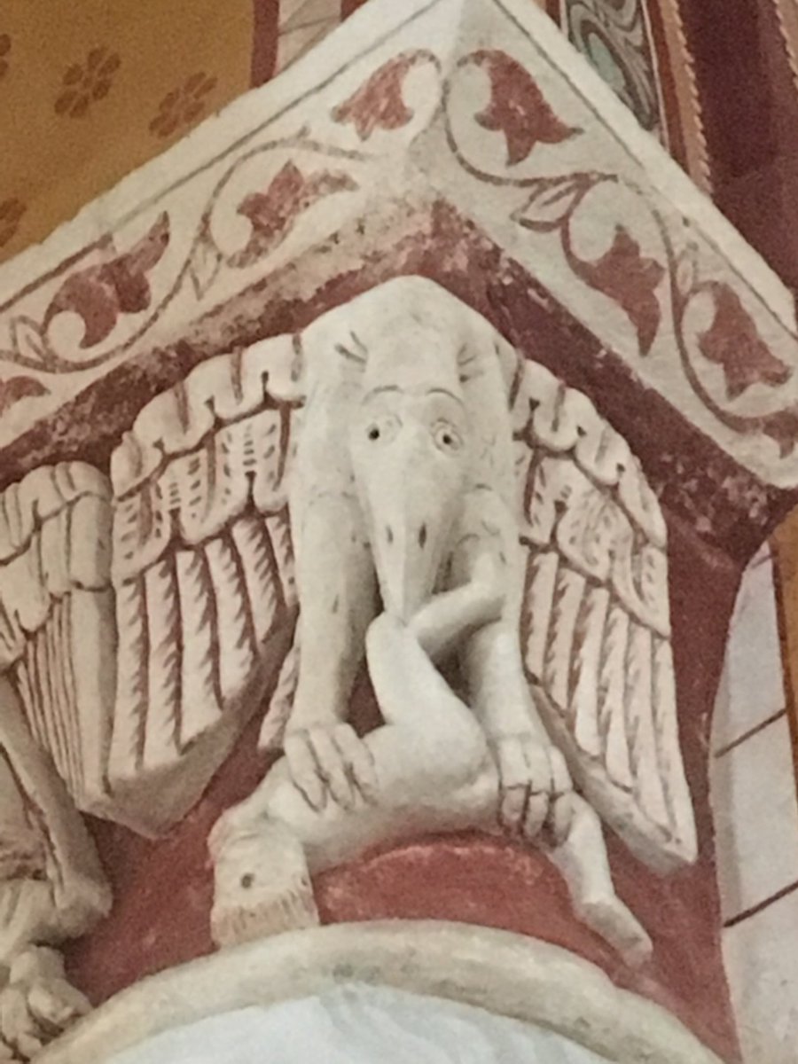 dr_frankli1's tweet photo. On the amazing @BritArchAssoc #Romanesque study tour in/around lovely #Poitiers. Scary apse capitals at #Chauvigny try to warn us of the perils of sinfulness: here’s #Zeus in the form of an eagle helping himself to #Ganymede #BAAPoitiers @classicsforall https://t.co/R2eV3FK89G