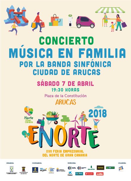 MancomunidadNGC's tweet photo. Recuerda que a las 19:30h, en la Plaza de la Constitución de Arucas, tendremos el concierto de “Música en Familia” a cargo de la  Banda Sinfónica de Arucas.
¡Te esperamos!
#Enorte2018 https://t.co/aoNFGZ4C6d