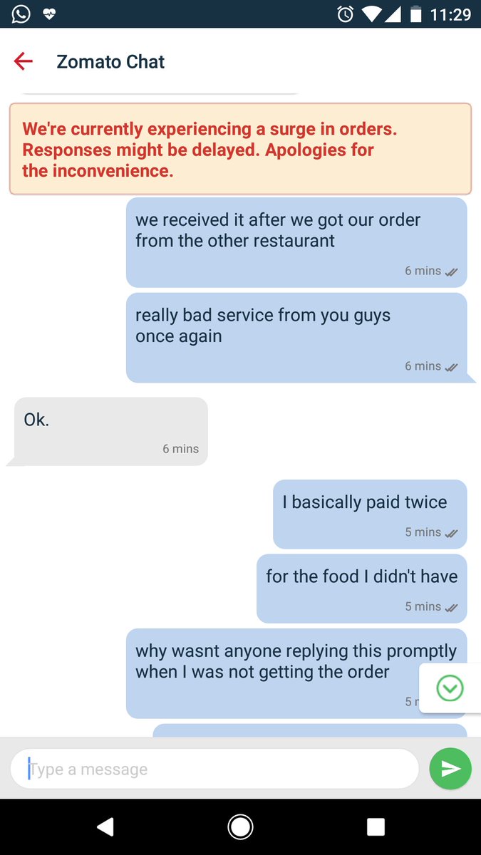 aurkyahaal's tweet photo. When @Zomato doesn't care once you tell them you have the order ignoring the fact that it took 4x the estimated time. #OkZomato https://t.co/fSbj1TLydT