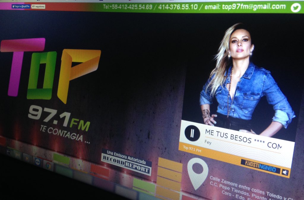 TOP97FM's tweet photo. Suena el tema más 🔝de esta hora @officialfey #Comiendometus💋#Top97 #Musicaqueteatrapa https://t.co/7BTpaIO7Pf Falcón Venezuela https://t.co/yMKwBi9b0o