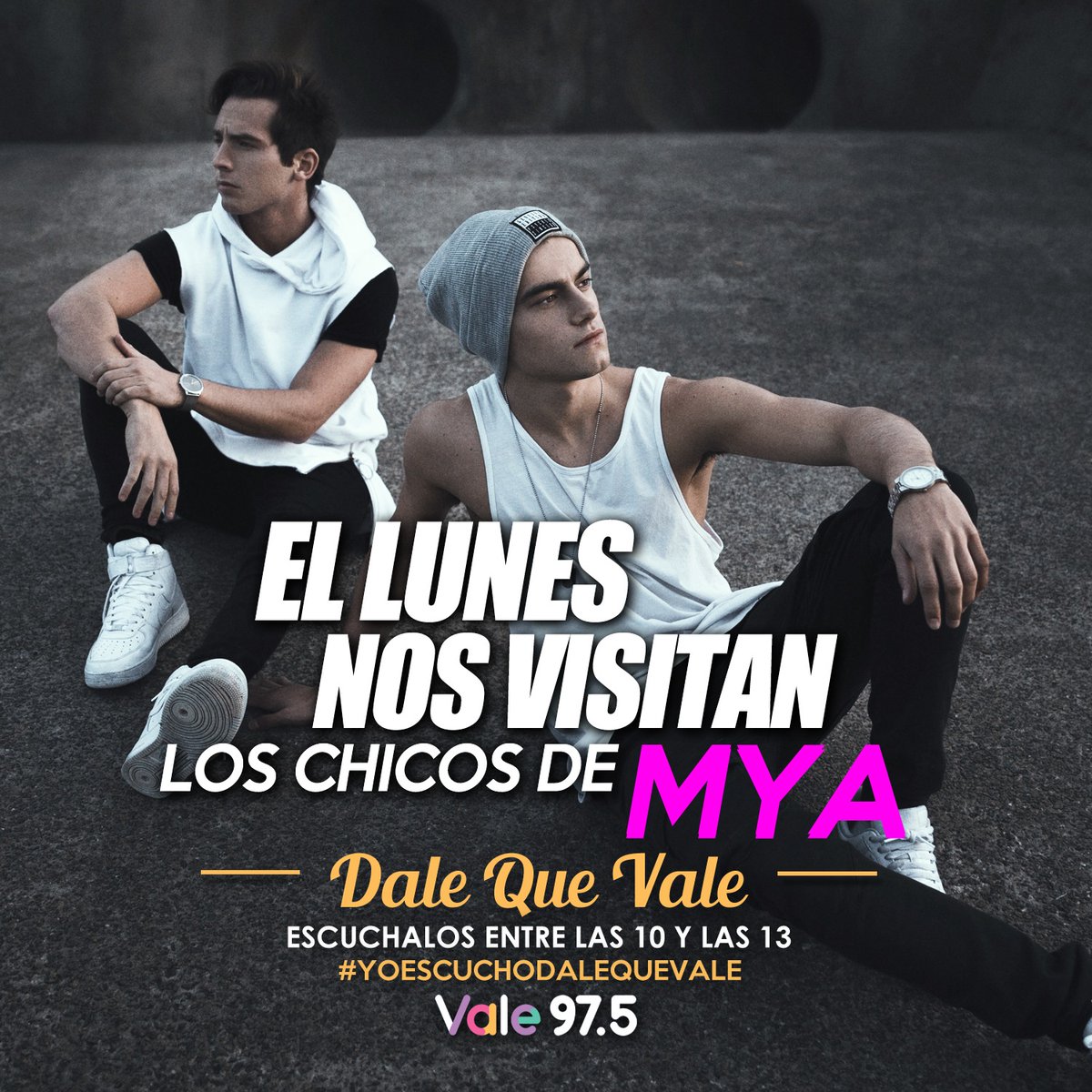 Vale975's tweet photo. ¡El lunes nos visitan los chicos de @mya_musica!
Escuchalos con @laufer4 en "Dale Que Vale" entre las 10 y las 13 #YoEscuchoVale975  😃  @MYAMusicaFans, @mya_musicafans https://t.co/DZjJmUuBZu