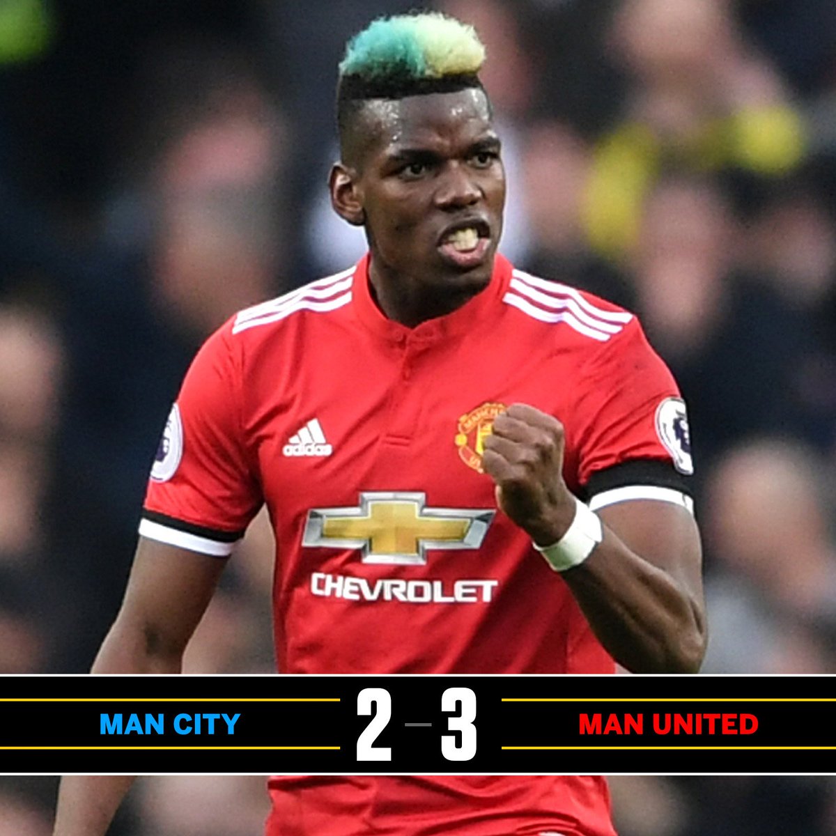 ESPNFC's tweet photo. The title coronation must wait!

Paul Pogba leads Manchester United as they come from 2-0 down to win! #MCIMUN https://t.co/yohw1uVJ2d