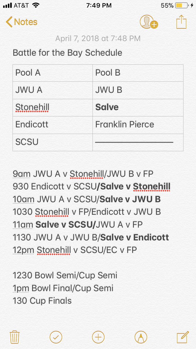 SalveRugby's tweet photo. Match Schedule for tomorrow:
9:30am v Stonehill
10am v JWU B
11am v Southern CT
11:30 v Endicott
Full schedule is in the picture. Hope to see you all there!
#Sundayisarugbyday #Hardwaretrip https://t.co/7Vhf6VkNSW