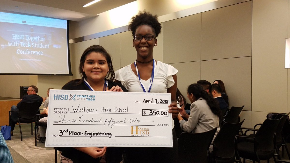 WHS_HUSKIES's tweet photo. Congratulations to Alasia Huffman and Evelyn Argueta on their 3rd place victory in the highly competitive Engineering Division of HISD’s Tech Conference Competition!  Their project concept was a life-saving flood water alert system that warns motorists of rising floodwater ahead. https://t.co/qmOl6UEniX