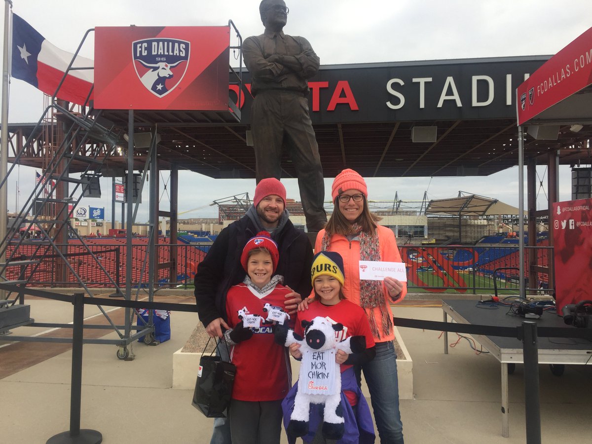 FCDallas's tweet photo. Congrats to the Brown family from Arkansas, winners of today's @ChickfilA DFW seat upgrade! Not bad for their first game! #CFADFWSeatUpgrade #FCDvCOL https://t.co/yBvCK3chT2
