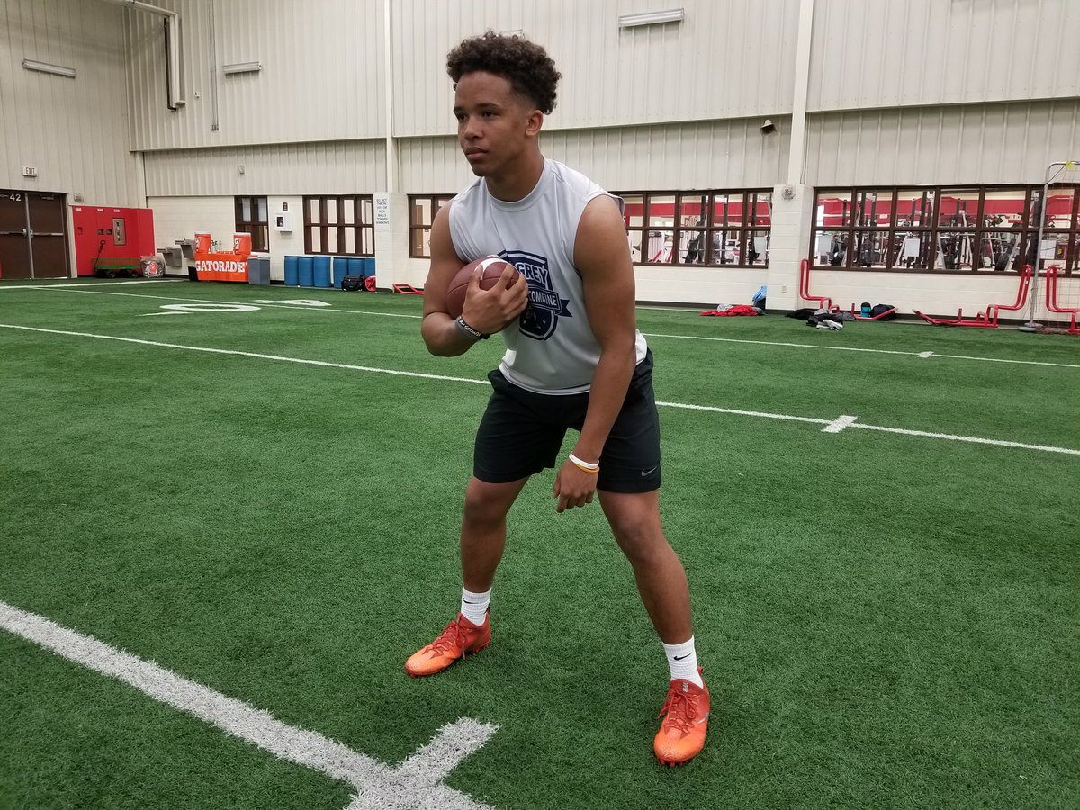 BlueGreyFB's tweet image. Patriot League target Azaya Patrick (@PatrickAzaya) was among the many prospects at today's #BlueGreyFootball All-American Combine (Dallas Regional).