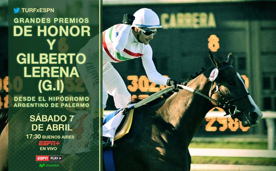 SC_ESPN's tweet photo. ¡No te pierdas el #GPDeHonor y el #GPGilbertoLerena (GI) desde el @HipodromoArgPal! En vivo, por ESPN + y @ESPNPLAY, lo mejor del turf argentino. https://t.co/c3tzQe9J4s