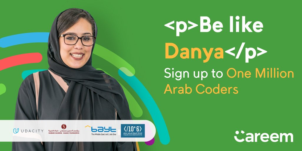 CareemUAE's tweet photo. We’re partnering with the Dubai Future Foundation, where you can learn how to code for free, and be part of the #OneMillionArabCoders initiative. Sign up before the 10th of April at https://t.co/0hSFeK22tV! What’s more? Get 20% off on 2 rides when you sign up. https://t.co/Moc9FK4A3g