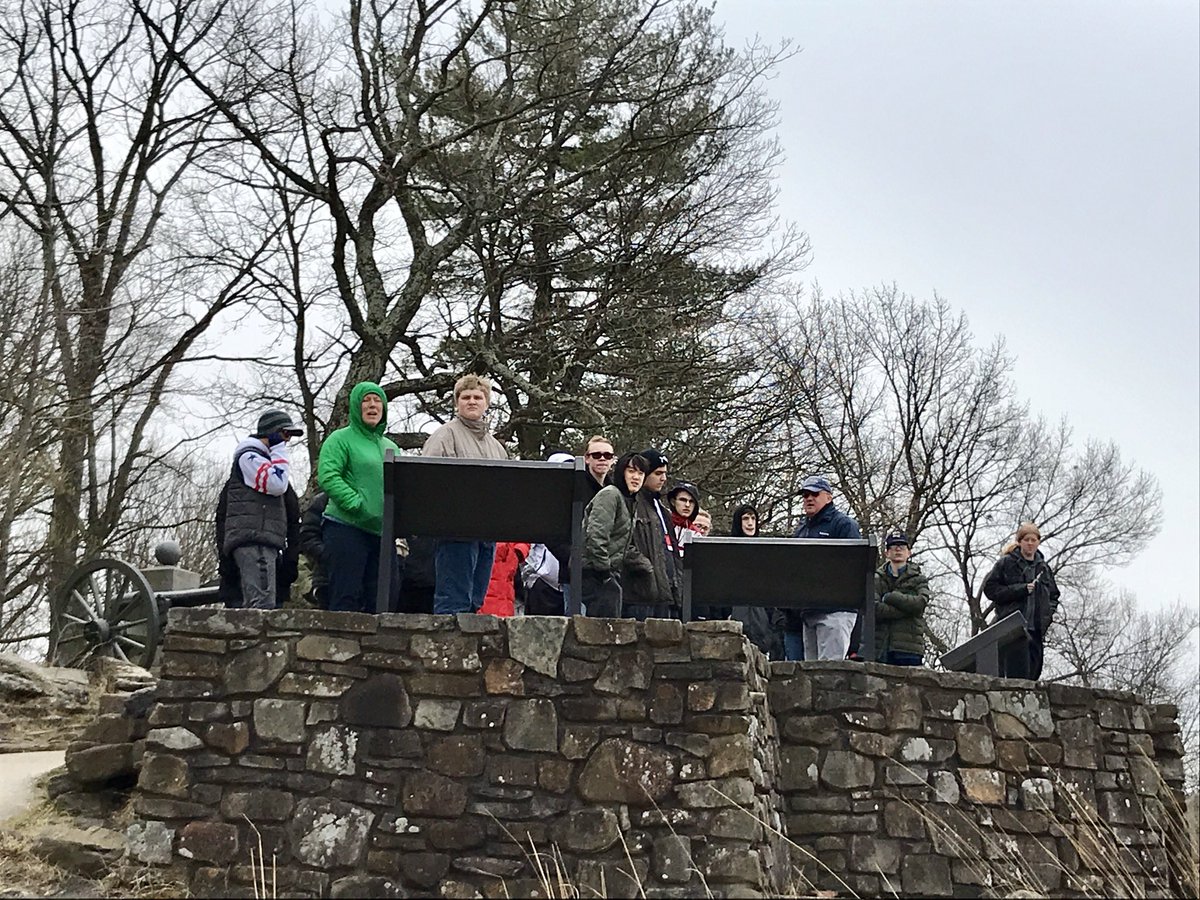 FoutzSci's tweet photo. Warriors took in the views of Little Round Top at Gettysburg Battlefield. This is the last historic stop after visiting The Capitol Building, House of Representatives, and National Air and Space Museum yesterday. @GettysburgNMP @airandspace @uscapitol #wmsDC2018 https://t.co/1mn3QEYCJd