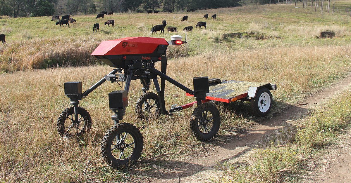 meatlivestock's tweet photo. Professor Salah Sukkarieh explains how SwagBot and other autonomous technologies can deliver productivity breakthroughs when he and SwagBot join MLA at @BeefAustralia 2018: https://t.co/lUerASAB8e #agchatoz #BA2018 https://t.co/7LZmvekcMI