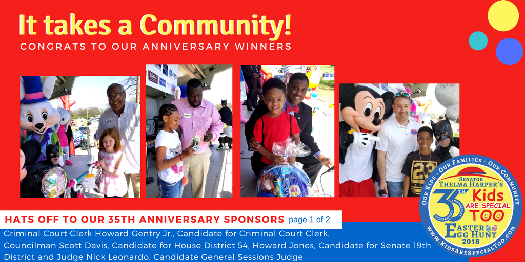 Team4Harper's tweet photo. This time last week my 35th Annual Egg Hunt was in full swing...today we stop to thank our Sponsors.  Hats off to our Anniversary Winners &amp; Sponsors   @GentryClerk @sdavispride @hejonesjr @leonardo4judge @TiftForJudge @StevenMurff  @InspireWithLM @Vivian4Service https://t.co/719ksnbTNr