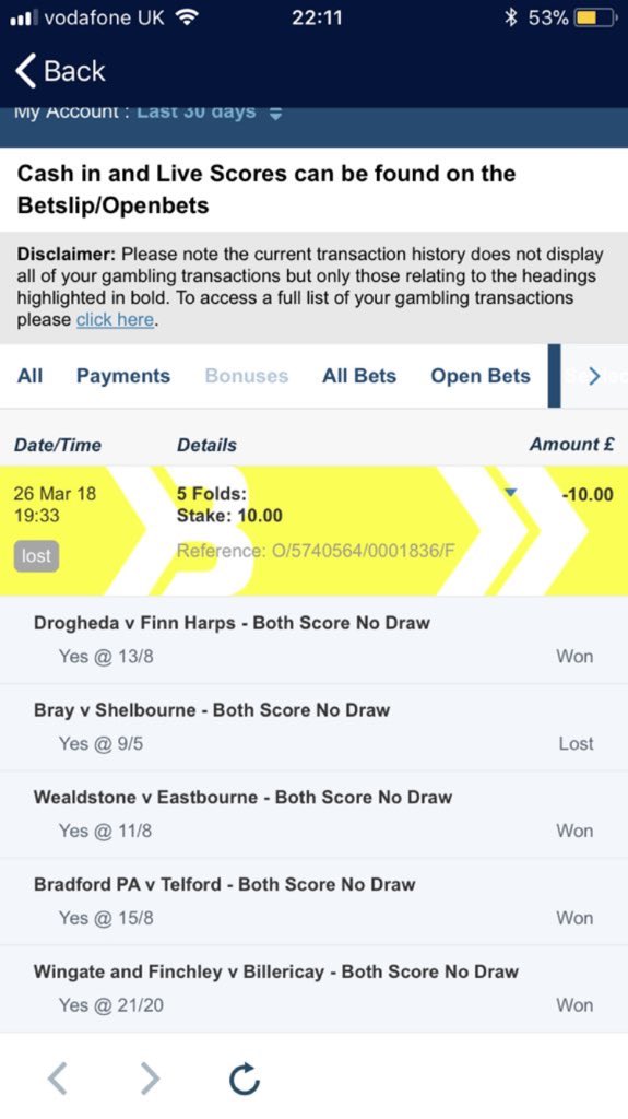 TheAlmostClub's tweet photo. 0-3 after 60 minutes, plenty of time for #Bray to get a goal, but it wasn’t to be. Bet placed with @WilliamHill and their #BetBoost didn’t seem a likely winner, but the other four games had an 87th minute, two 88th minutes and a 94th minute goal to bring it close #TheAlmostClub https://t.co/7T5KNxRBdL