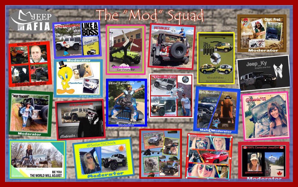 THEJeepMafia's tweet photo. The amazing mods who run The Jeep Mafia @Thejeepboss @KricketJeeper @ReturnCheck @Jeep_Familys @jeep_ky @JosephPallotta @LakeHuronGirl @laurie988 @DelainecCassier @Kirby98tj @spencer_74 @sherwoodfores @TweetieTara @kyjeepmom @TheMudYeti @rpx53 @lcbusbin @SolarTJChick @milania1997 https://t.co/Sf0FvjvU9f