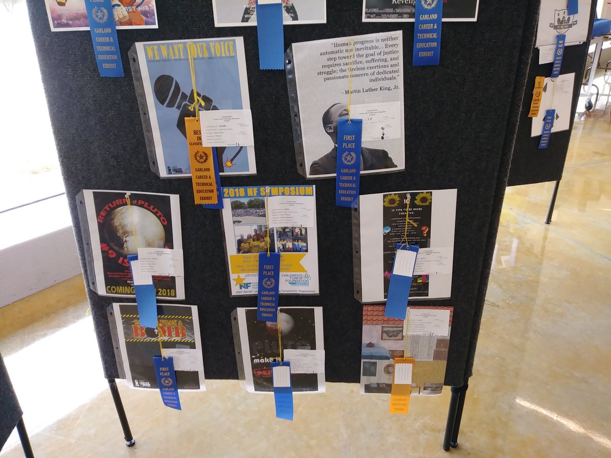 LCHSBenedetto's tweet photo. I could not be any prouder of my students. At the CTE Art Exhibit I see lots of blue ribbons but some of my kiddos even got best in classification and best in disctrict ribbons!! How exciting!! #ProudTeacherMoment #GettingTearyEyed #SoProud https://t.co/uanUunaRPw