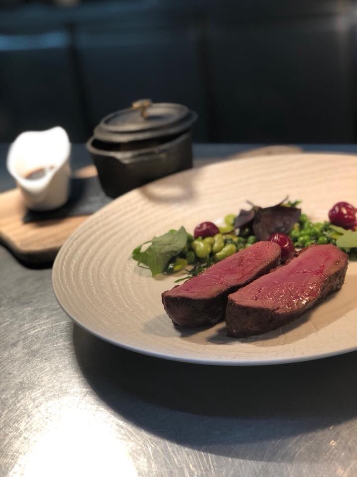 CrownHenlow's tweet photo. On our specials board today, Barbary duck breast, with cherry gel, broad bean fricassée and confit potatoes 😋 https://t.co/lNuhaYHvPH