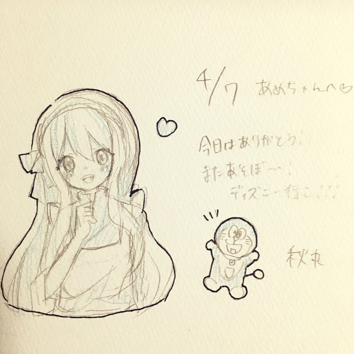 昨日は秋ちゃんとご飯&amp;ドラえもん映画&amp;脱出ゲームして楽しかった〜!💕すっごくかわいいマリーちゃんも描いてもらって幸せ(♡ˊ艸ˋ♡)✨ 