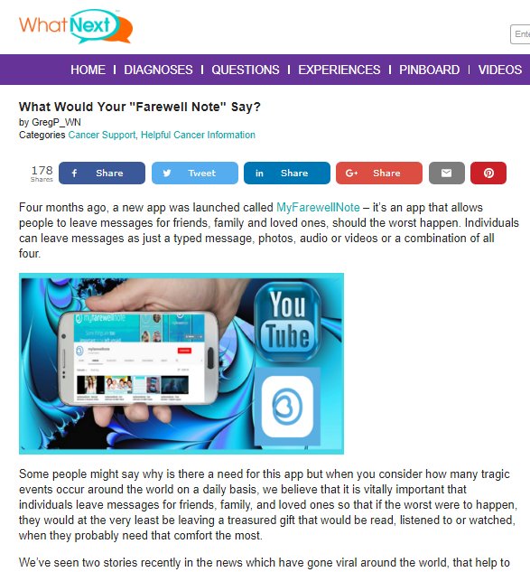 myfarewellnote's tweet photo. The article that https://t.co/Sy5Fqn3aD3 wrote for our friends @WhatNext_Cancer can be found here - https://t.co/eX4oL4zkY4 They have a very informative and helpful website that we recommend you all pay a visit to #CancerAwareness #CancerRealityCheck #Cancer #cancers #awareness https://t.co/Qy9UYjNVVZ
