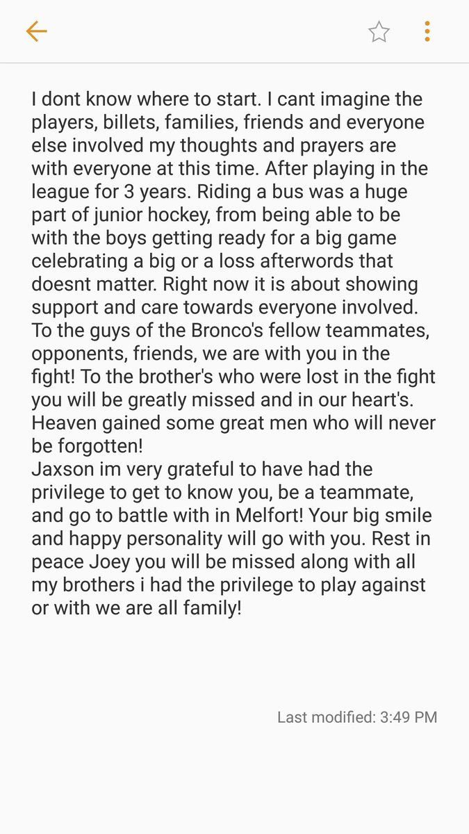B_Georgie9's tweet photo. Praying for Humboldt! Brother's for life! @HumboldtBroncos @theSJHL @SJHL_Mustangs https://t.co/BzBnyqcM8r
