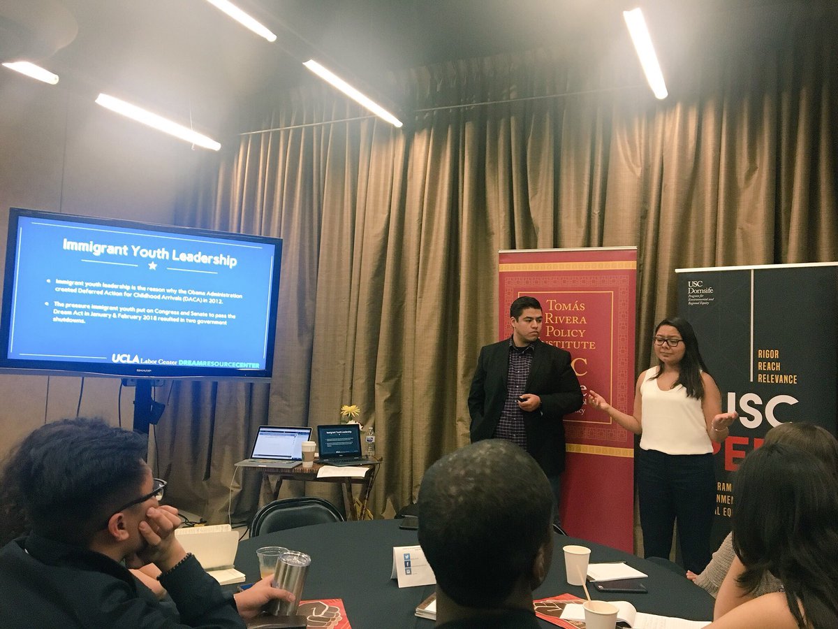 USC_SCAPF's tweet photo. “When Obama created DACA in 2012, folks said he was helping our community. The reality was that immigrant youth were fighting for this for months, years. Their sit-ins, hunger strikes, and social media made this happen.” @Dream_RC facilitators #SCAPF2018 https://t.co/sjAjHZzuyZ