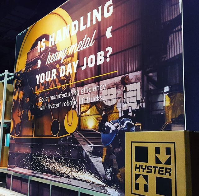 Balyo_CORPORATE's tweet photo. #MODEX18 show Atlanta is building up! Starring Hyster Driven by Balyo #robotic lift trucks! So... Keep Calm and meet us on booth #B2921, watch our robotic tow tracter and counterbalanced stacker working alongside! #materialhandling #robots #futureisnow #givetrust #warehouse https://t.co/TOw5U47UC5