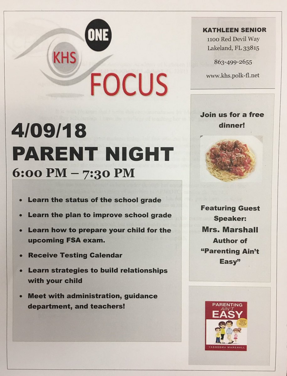 Red Devil Nation, please retweet to help get the word out. Parent info night Monday 6:00 KHS cafeteria. Info, special speaker and dinner provided. See you there!