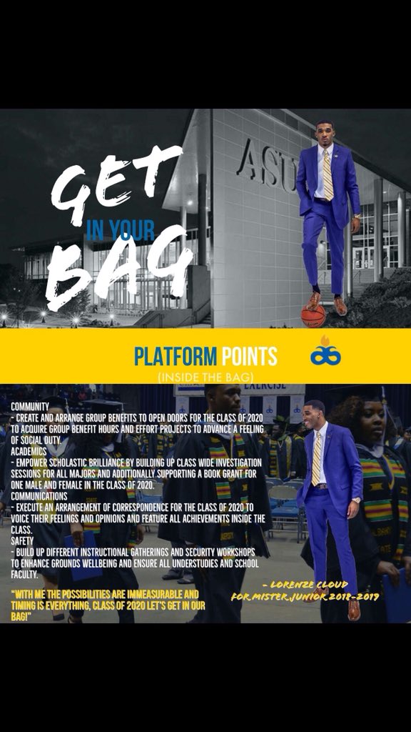 Greetings, I am Lorenze Cloud a 19 Years old sophomore majoring in business marketing. I am humbly vying to be YOUR next Mister Junior for the 2018-2019 Scholastic year. #GetInYourBag #Fearless #Renze4MisterJr 💙💛🐏