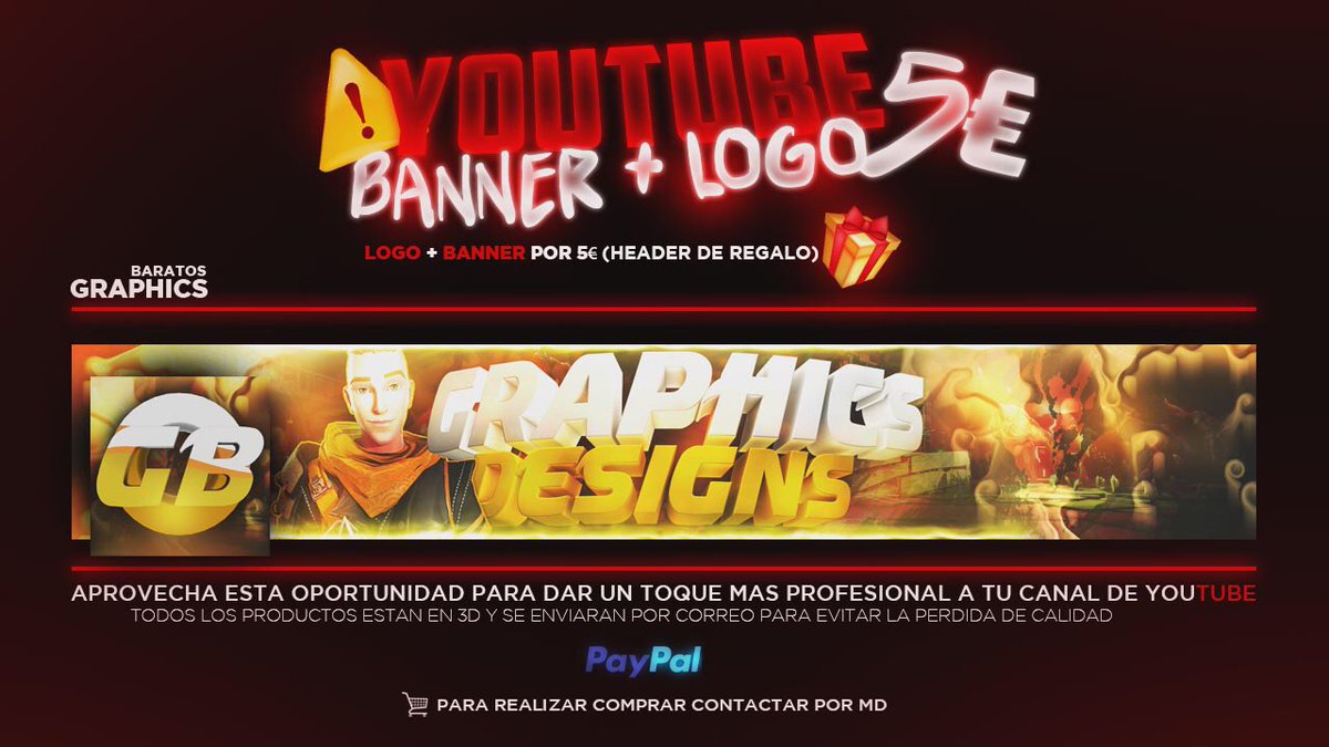 BANNER + LOGO + HEADER(Regalo) por tan solo 5€ 💥⚠️

-Contacta por MD para reservar el tuyo📩🛒
-Fortnite, Call of Duty, Fifa, etc 🎮