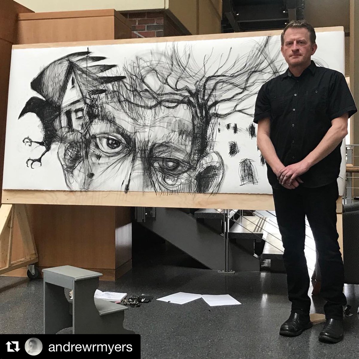 grayspaceproj's tweet photo. Such a great experience performing Die Winterreise again with @monkins and this time with Keiko Sekino on piano. #diewinterreise #Schubert #opera #drawing #livedrawing #unc #interdisciplinary #collaboration #universityofnorthcarolina https://t.co/iJso3Cx1aL
