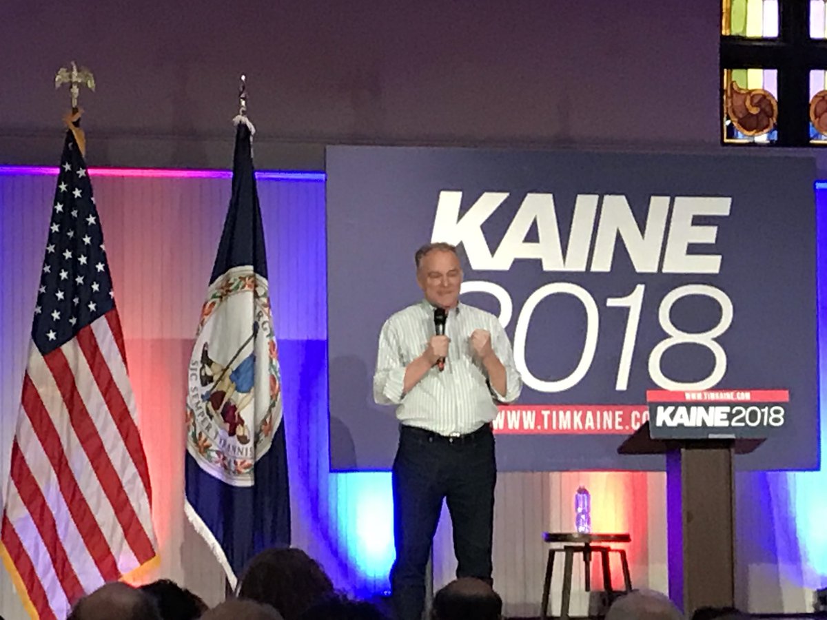 Cullop4Congress's tweet photo. @timkaine kicked off his 2018 campaign in Charlottesville today, and I was proud to be there to support him.  He is one of my role models in politics - his sincerity, intelligence, and thoughtfulness are all reasons he deserves to be re-elected. #VA05 https://t.co/wh0nlQ8JZL