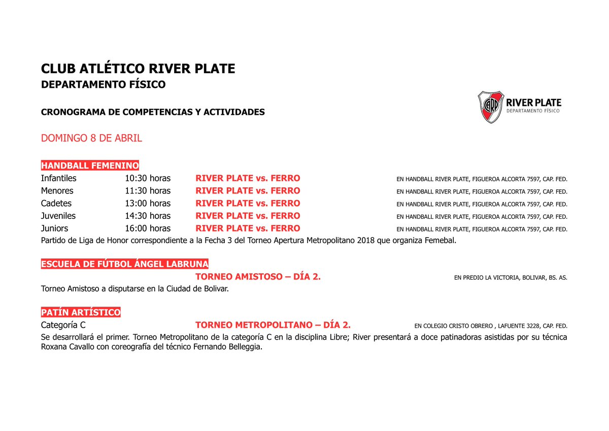 carpfisico's tweet photo. ¡Y el domingo vamos a ver a #River! Encontrá todos los horarios de actividades y competencias.
#AlentemosARiver ⚪️🔴⚪️ https://t.co/vbjteWdEEZ