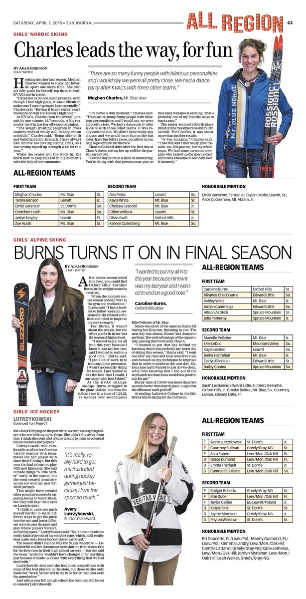 Sports_SJ's tweet photo. 1/2 Great work from the team again this week, putting together the #SunJournalAllRegion packages. Two days, seven pages, 14 stories, 14 lists and many great athletes honored. Here are Saturday's honorees #VarsityMaine #mesports @APSE_sportmedia https://t.co/GsD9RnWs1E