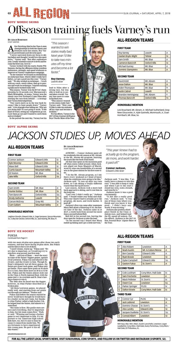 Sports_SJ's tweet photo. 1/2 Great work from the team again this week, putting together the #SunJournalAllRegion packages. Two days, seven pages, 14 stories, 14 lists and many great athletes honored. Here are Saturday's honorees #VarsityMaine #mesports @APSE_sportmedia https://t.co/GsD9RnWs1E