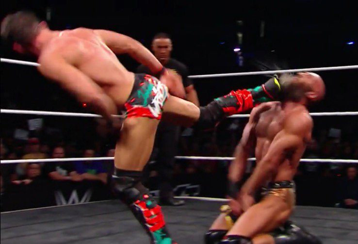 TheJoeyJustice's tweet photo. A brutal match to cap off a brutal friendship. Instead of tables, ladders &amp; chairs @JohnnyGargano  &amp; @ProjectCiampa used turnbuckles, leg braces &amp; a crutch... Oh, and a concrete floor! Incredible drama &amp; a great ending. #NXTTakeOver #NewOrleans #UnsanctionedMatch #MOTN #WWENXT https://t.co/zXRriSdsv3