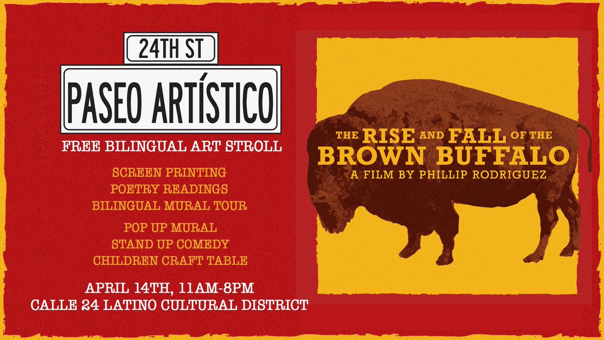 Sat. April 14 | FREE film screening of “The Rise and Fall of the Brown Buffalo” a film by Phillip Rodriguez (<a href="/PRrodLA/">Gondo san</a>) courtesy of <a href="/paseoartistico/">Paseo Artistico</a>, <a href="/KQED/">KQED</a> and @SFLatinoFilm: ow.ly/XHVr30jnbeS