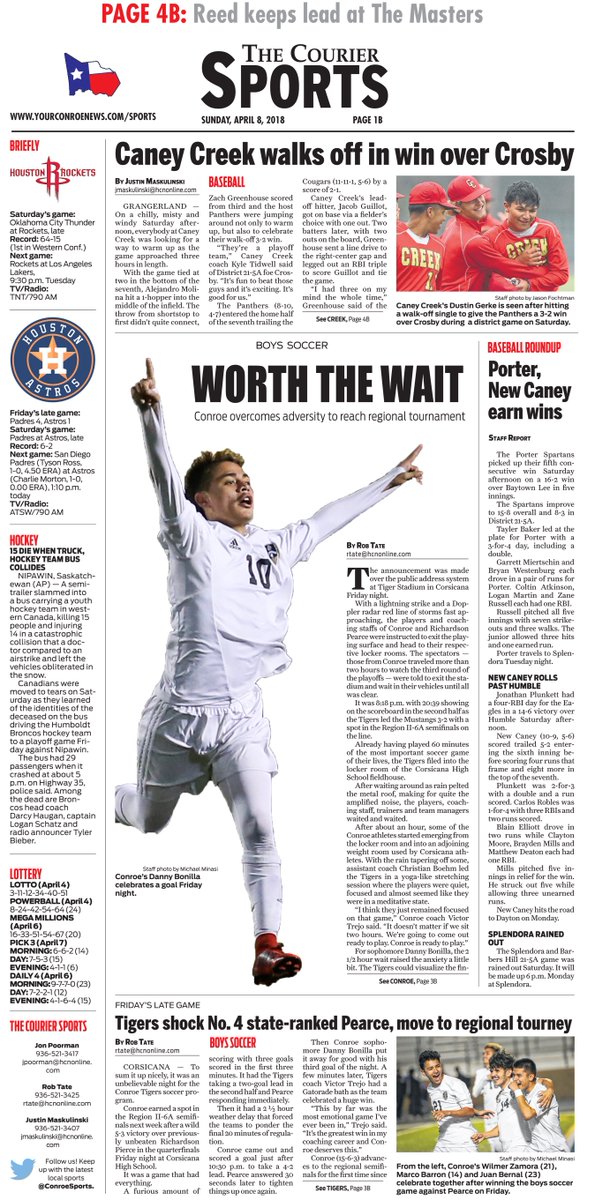 ConroeSports's tweet photo. Be sure to grab Sunday's edition of The Courier for details on @Conroe_Soccer's win Friday night. Also, @CC_Panthers walkoff over Crosby as well as wins for Porter and New Caney. https://t.co/D30HjAkUrW