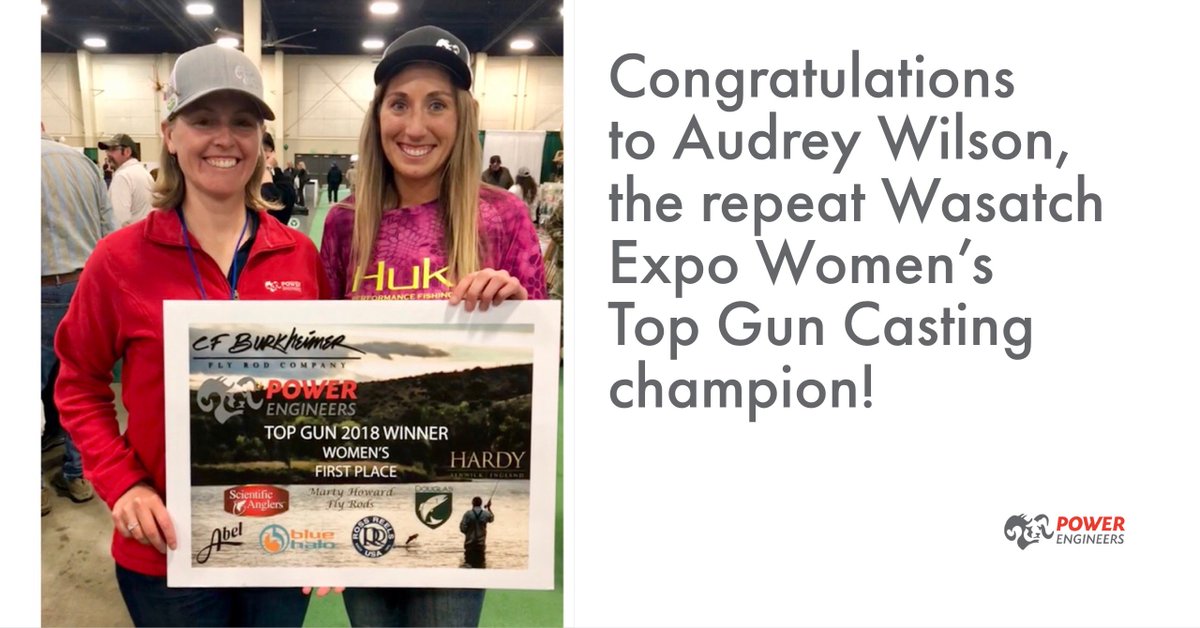 WomenAtPOWER's tweet photo. Though Heather (at left) didn’t make the finals of the @WasatchExpo #topguncasting contest, she got to represent us as a sponsor to congratulate professional caster Audrey Wilson as the back-to-back champion. https://t.co/zS6vxWREZk