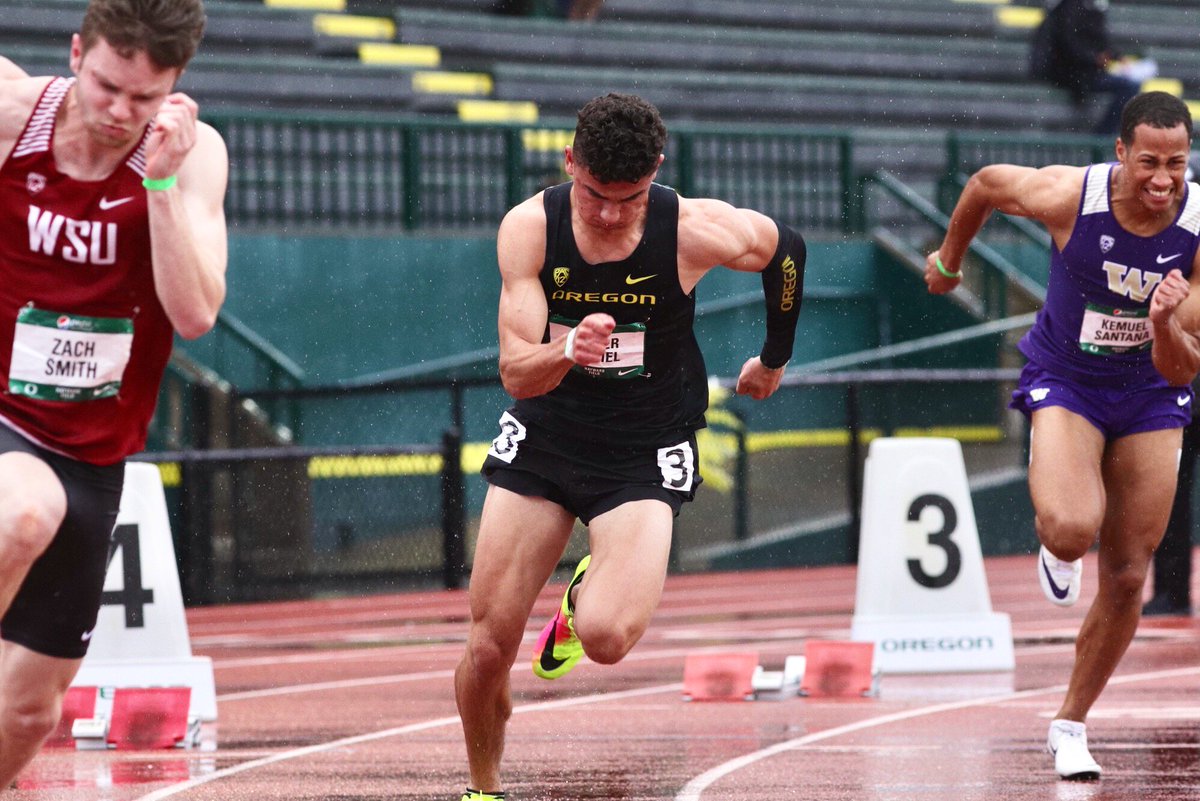 .<a href="/RiekerDaniel/">Rieker Daniel🚀</a> wins the men's 200m! The freshman picks up his first Hayward Field victory in a wind-aided PR 21.02. <a href="/webb_myles/">Myles</a> fourth in 21.46 #GoDucks