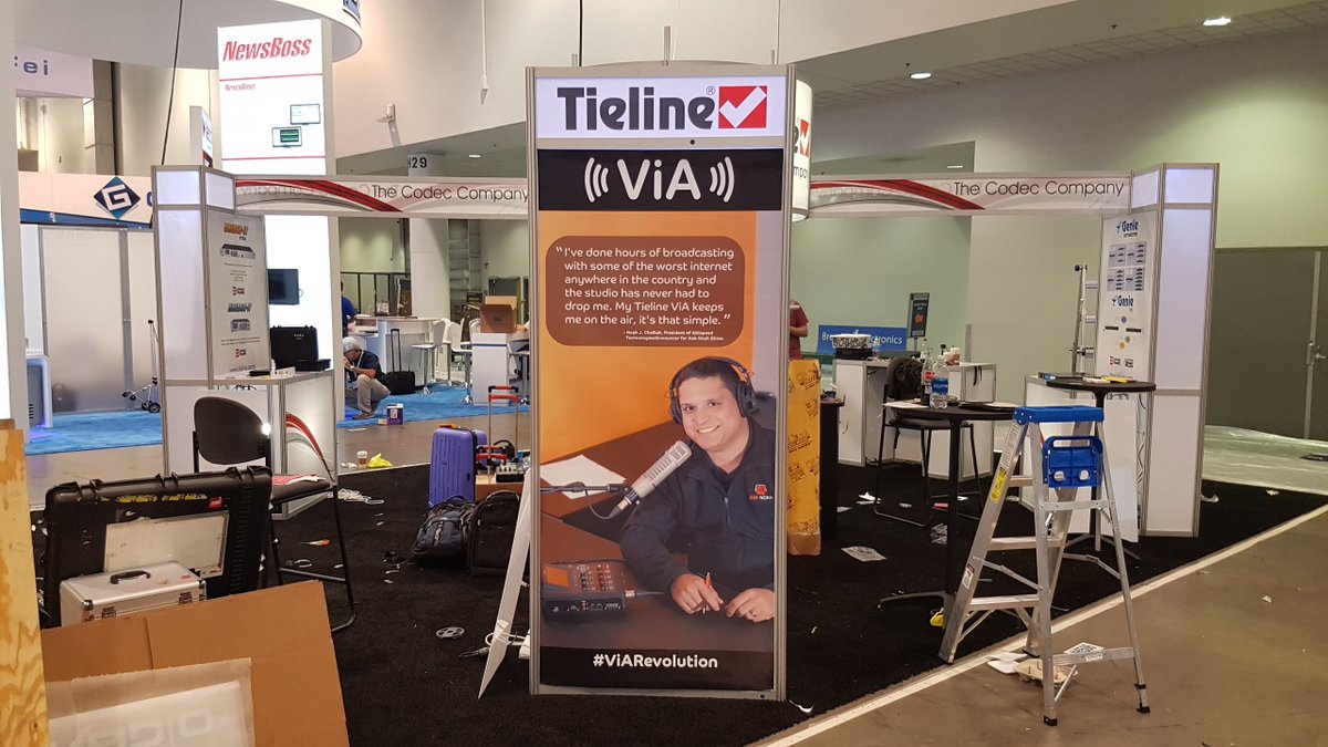 Tieline's tweet photo. Just 2 days until the NAB Show starts and the booth is nearly ready to go. Learn more about what's new from Tieline at the show at https://t.co/WymT2FAFF7, then add us to your NAB Show planner. #ViArevolution #ChatterBox #CloudCodecController https://t.co/VyOsejTR4y