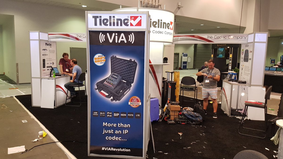 Tieline's tweet photo. Just 2 days until the NAB Show starts and the booth is nearly ready to go. Learn more about what's new from Tieline at the show at https://t.co/WymT2FAFF7, then add us to your NAB Show planner. #ViArevolution #ChatterBox #CloudCodecController https://t.co/VyOsejTR4y