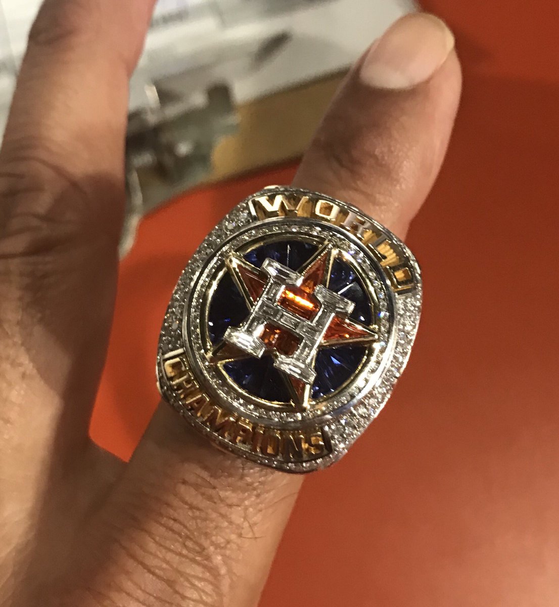 gmlazo19's tweet photo. Thank you to the kind employee that allowed my husband to try on their ring. It made is year! Well deserved! @astros #wsc17 #NeverSettle #historymade https://t.co/BUlB2hlEvi