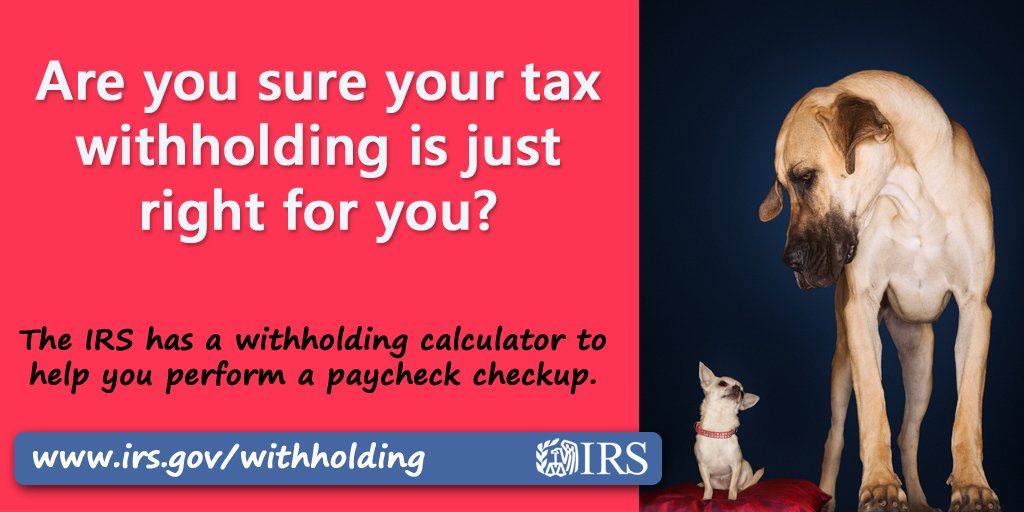 The #IRS withholding calculator can help you perform a 2018 #PaycheckCheckup based on your personal financial situation. irs.gov/withholding
